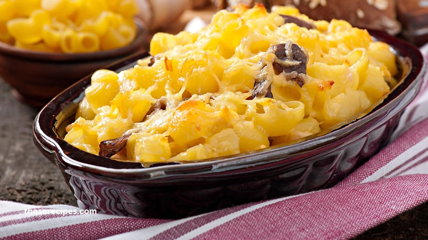 A creamy bowl of Chick-fil-A mac and cheese topped with a golden-brown crust.