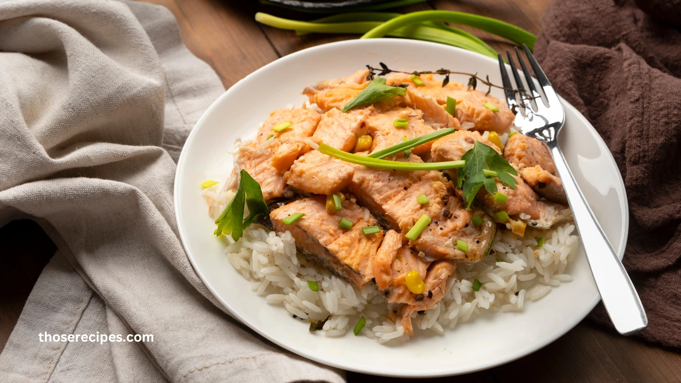 Fresh salmon fillets for making a salmon rice recipe.