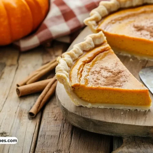 pumpkin pie recipe condensed milk, a freshly baked pumpkin pie with a golden-brown crust, set on a rustic wooden table, garnished with cinnamon.