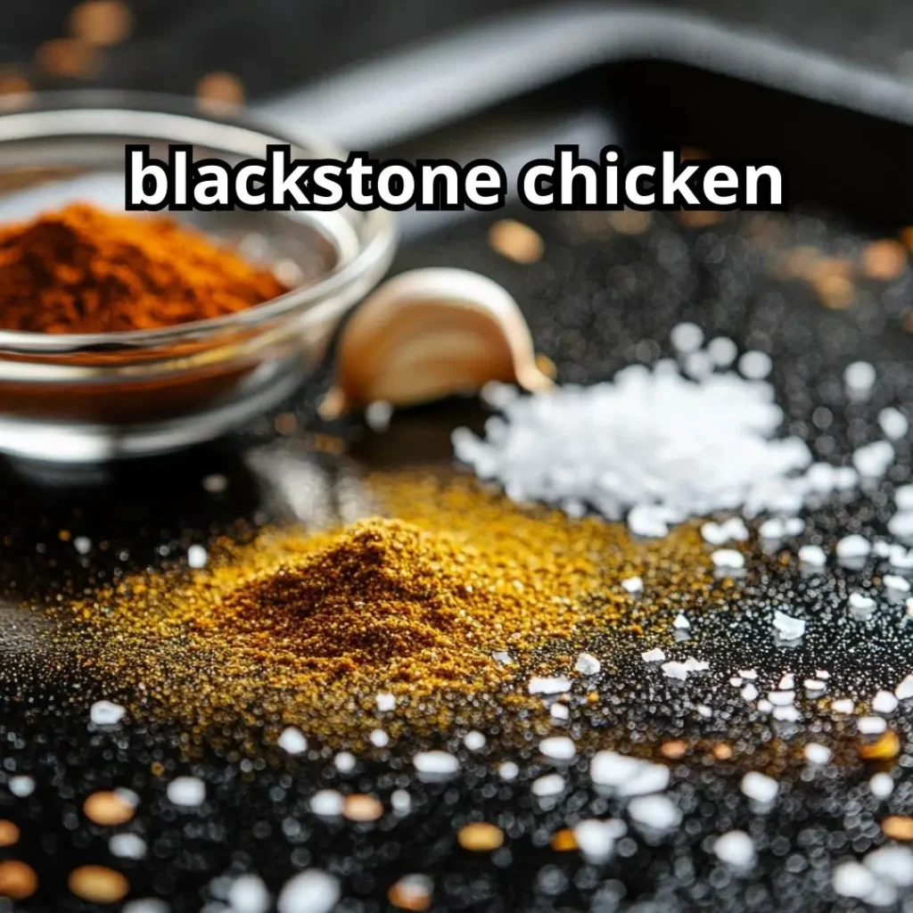 Preheating a Blackstone griddle with oil and a spice mix bowl nearby
