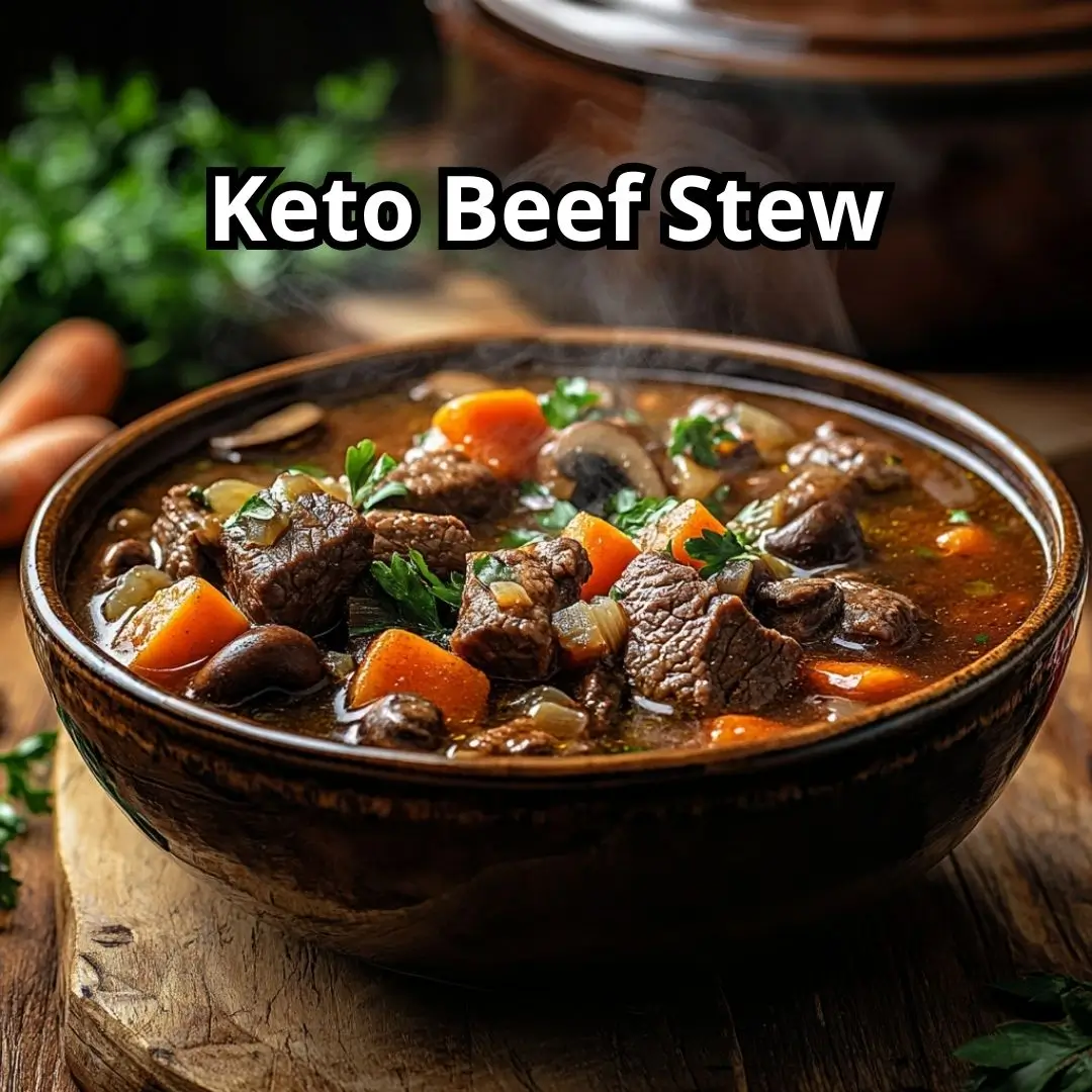 Hearty bowl of beef stew with vegetables and herbs on a rustic table beside a slow cooker.